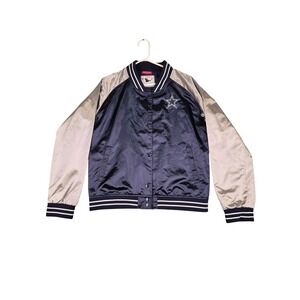Mitchell & Ness Dallas Cowboys Womens Varsity Satin Jacket Navy Silver Large